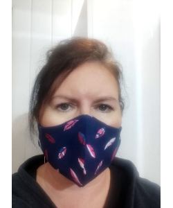 Granatowa Maska Ochronna z bawełny dwuwarstwowa - listeczki